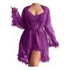 Women's 2 Piece Mesh Pajamas Set, Lace Cami Nightgown with Kimono Robe Nightwear Set, Babydoll Chemise Sheer Sleepwear