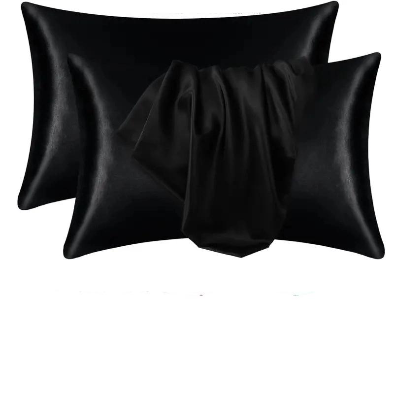 1 Pair Silky Soft Decorative Sleeping Pillow Covers for Bedroom Solid Color Imitation Silk Pillowcase Set