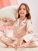 Satinähnliches Pyjama-Set aus Eisseide für Kinder – einfarbig, langärmlig, leicht, zweiteilig für Mädchen