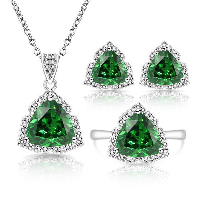 Fashion Temperament Imitation Natural Colored Treasure Zircon Set Ring Necklace Stud Earrings Women's Jewelry