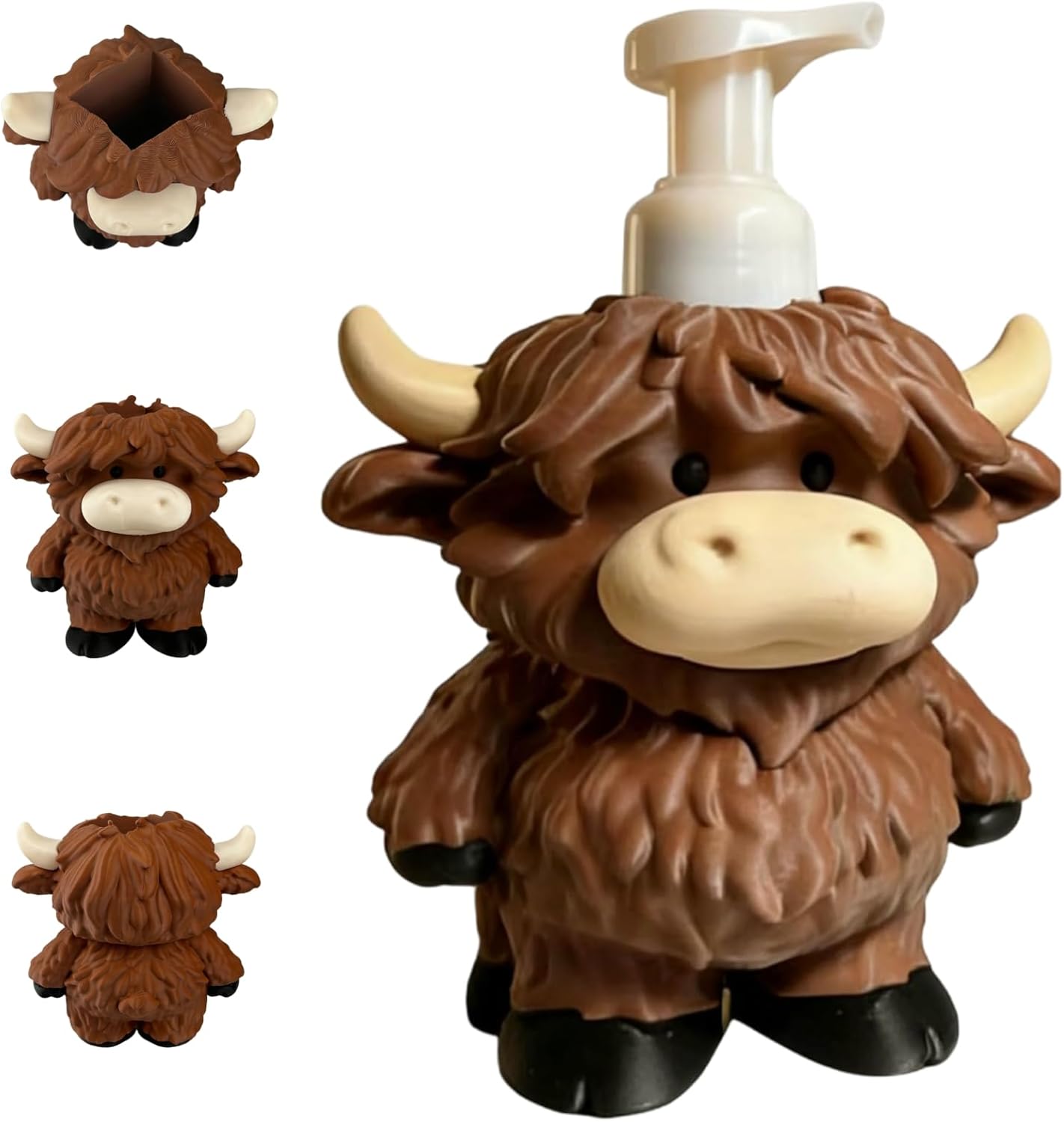 Adorable Highland Cow Farmhouse Cow Decor Soap Bottle with Pump Cute Liquid Soap Dispenser Organizer for Hand Soap & Shower Gel