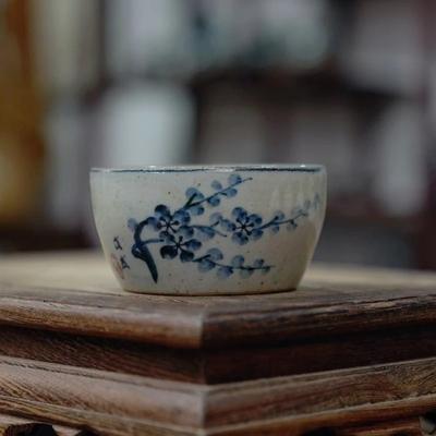 Handbemaltes Blau-Weißes Grobkeramik-Teetassenset - Keramik-Gongfu-Teetasse, Kleine Tasse für Pu'er-Teezeremonie