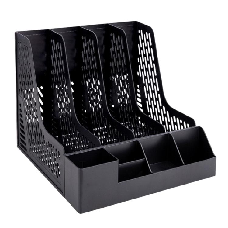 Desktop Magazine Holders with Removable Pen Holders 4 Compartments Storage Organiser Box for Office Desk Organiser
