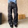 Studded Denim Pants Men Women Loose Wide Leg Straight Cut Casual Jeans