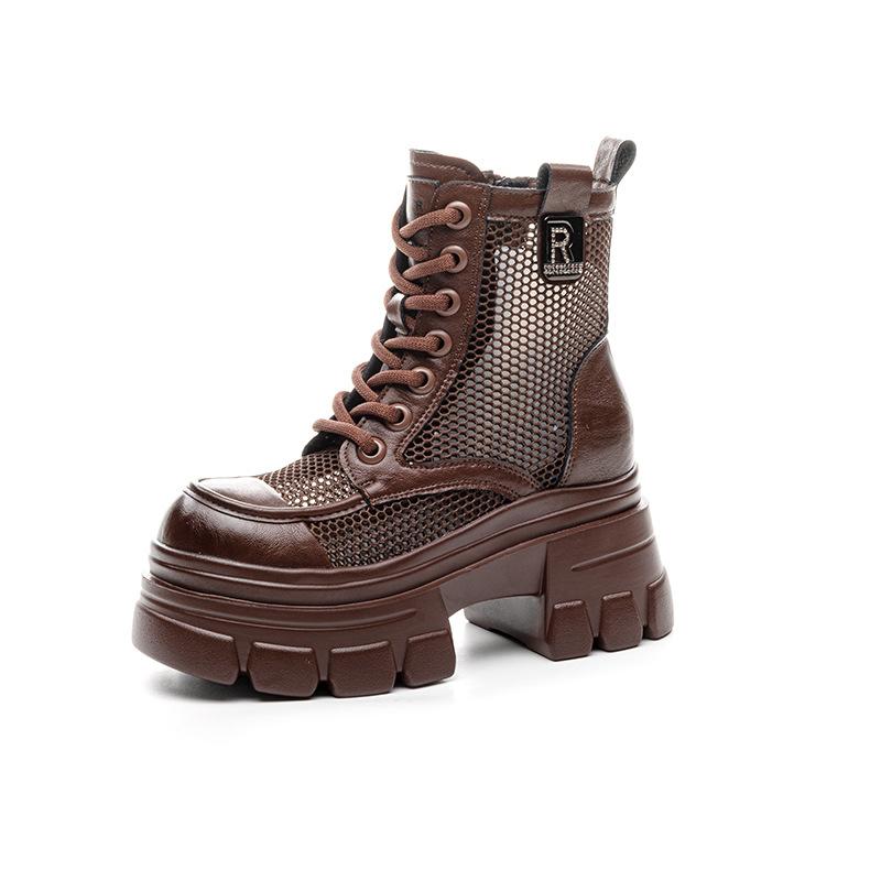 Thick-soled hollow Martin boots autumn new hollow breathable mesh boots punching hole Martin boots heightening women's boots