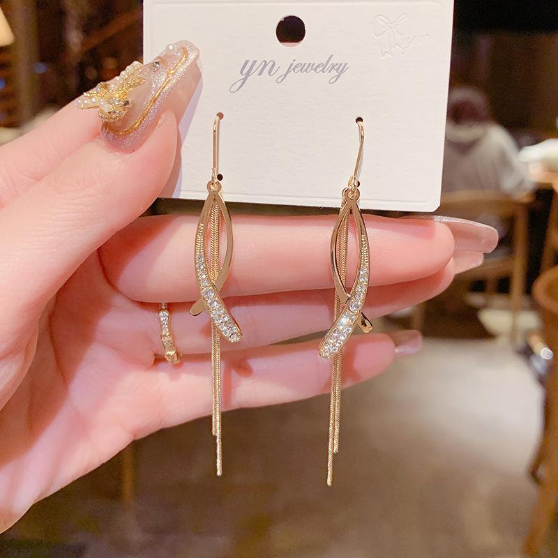 Zircon Cross Tassel Long Earrings - Fashionable, Unique Ear Hooks