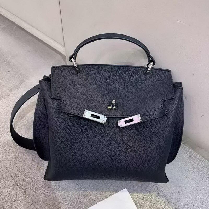 

2025 Новая женская сумка из натуральной кожи Head Layer Leather Улучшенная повседневная сумка Platinum Bag Commuter Bag Cross Border Large size: 26 x 9 x 27CM чёрный