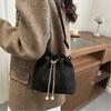 Portable Large Capacity Crossbody Bags Solid Color Faux Suede Shoulder Bag Adjustable Strap Drawstring Women's Handbags Women