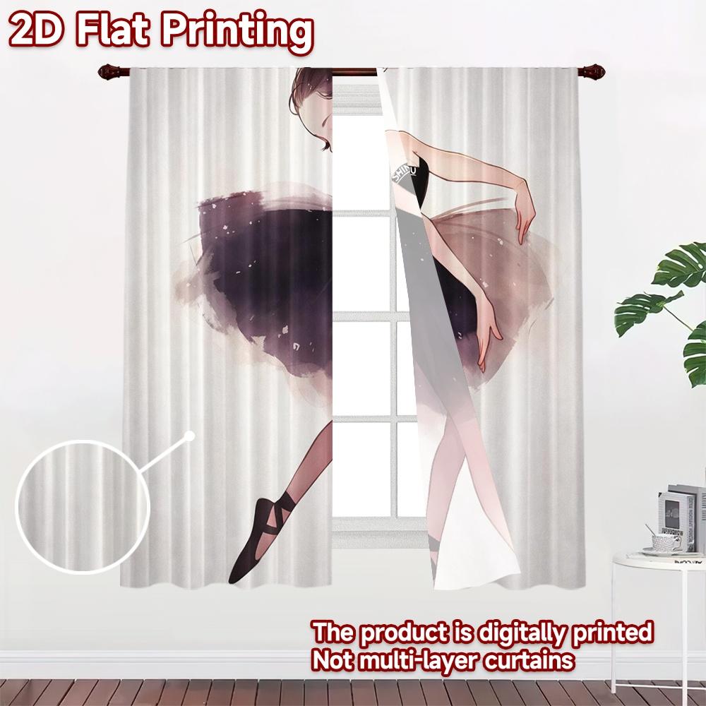 2D FLAT PRINTING 2pcs Curtains (Without Rod) Elegant Ballerina Dancing Fashionable Chic Curtains Prints Light Filtering Curtains