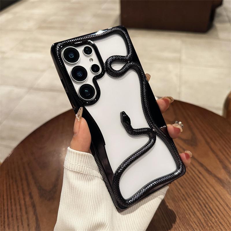 3D Schlangen Handyhülle für Samsung Galaxy S25 Ultra S24 S23 FE S22 A56 A36 A26 A06 A16 A55 A54 A15 A14 Galvanisiert Hohl Stoßstangenabdeckung