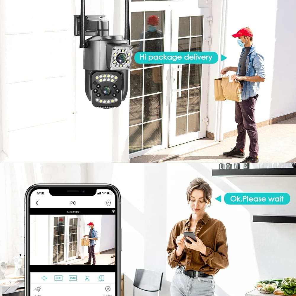 EU CCTV Camera V380 Pro 4K 8MP Wi-Fi 4G SIM Card Outdoor IP Security Camera Bidirectional Call Color Night Vision AI WiFi Camera