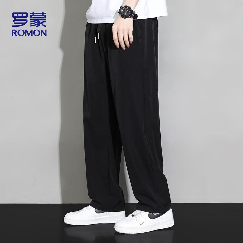 ROMON Men's Ice Silk Loose Straight Casual Pants