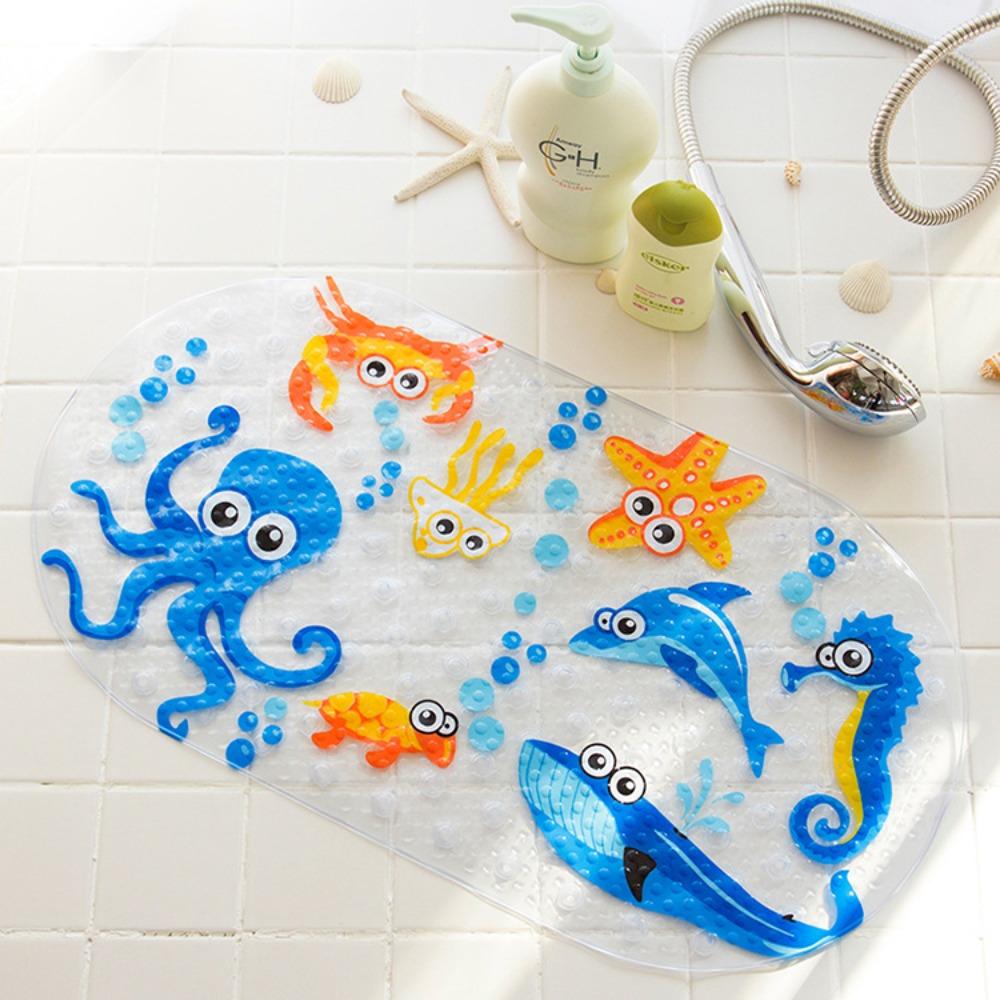 1PC 70x39 Cm Bathroom Carpet Deep Sea Fish Shape Bath Mat Non Slip Shower Mat with Suction Cups for Kids Bathtub Bathroom Rug