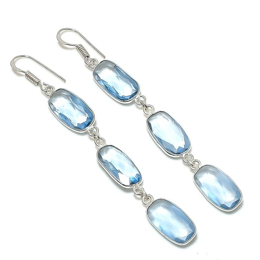 

Серьги из стерлингового серебра 925 пробы с натуральным швейцарским голубым топазом ручной работы 3,35 дюйма k2v93