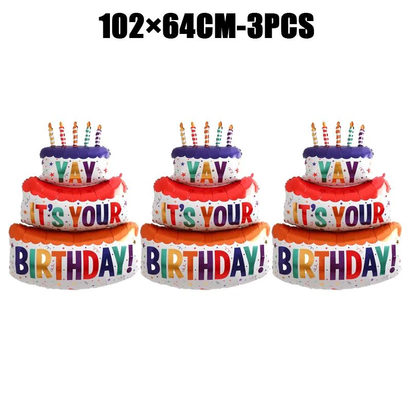 Large Birthday Cake Balloons Cartoon Bear Cake Number Foil Balloon for Baby Shower Birthday Party Decoration Prop Kids Toy