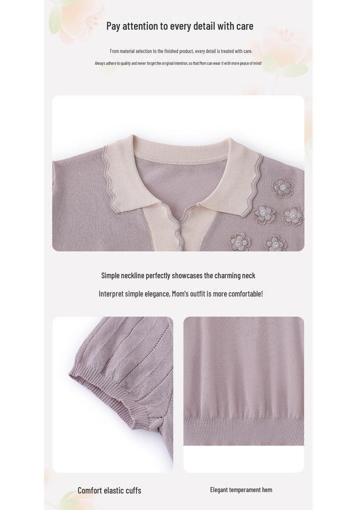 Mother's Day Loose Summer Knit T-Shirt for Middle-Aged and Elderly Women