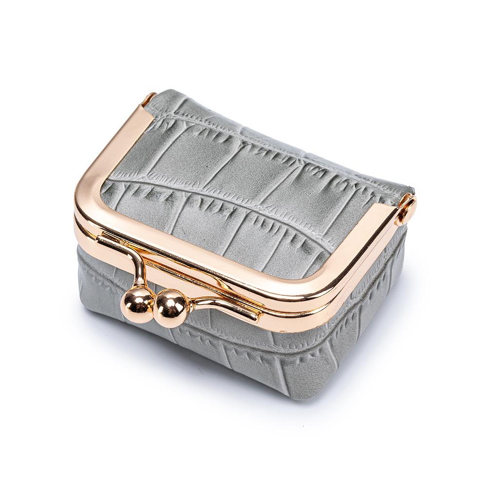 

Квадратна шкіряна сумка для прикрас Сумка для дрібниць з натуральної шкіри Вишуканий гаманець-клатч з замком-поцілунком Кільце сірий