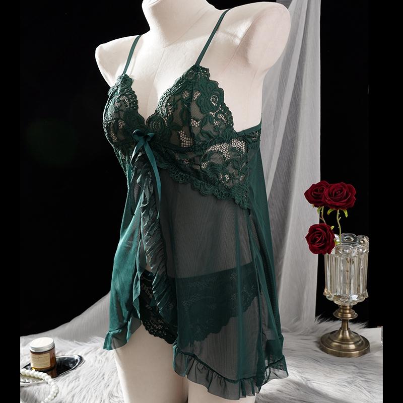 Transparent Red Sexy Lingerie Women's Underwear See Through Sleepwear Lace Nightdress and Panty Pijamas Sets Female Sexy Nighty