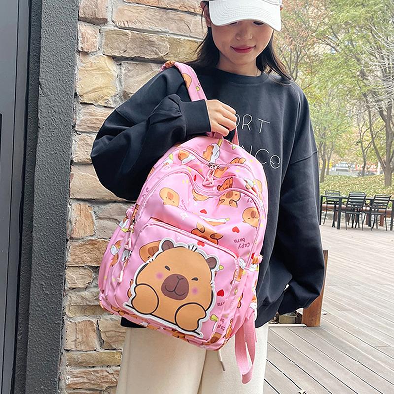 Cartoon Capybara Print Backpack Funny Large Capacity Capybara School Bag Student Laptop Bag Cute Lightweight Backpack Gifts