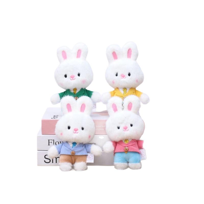 1/4PCS Rabbit Stuffed Animals for Girls Boys Adults Mini Animals Plush Toys Key Chains Cute Bunny Plushies with Coat Clothes