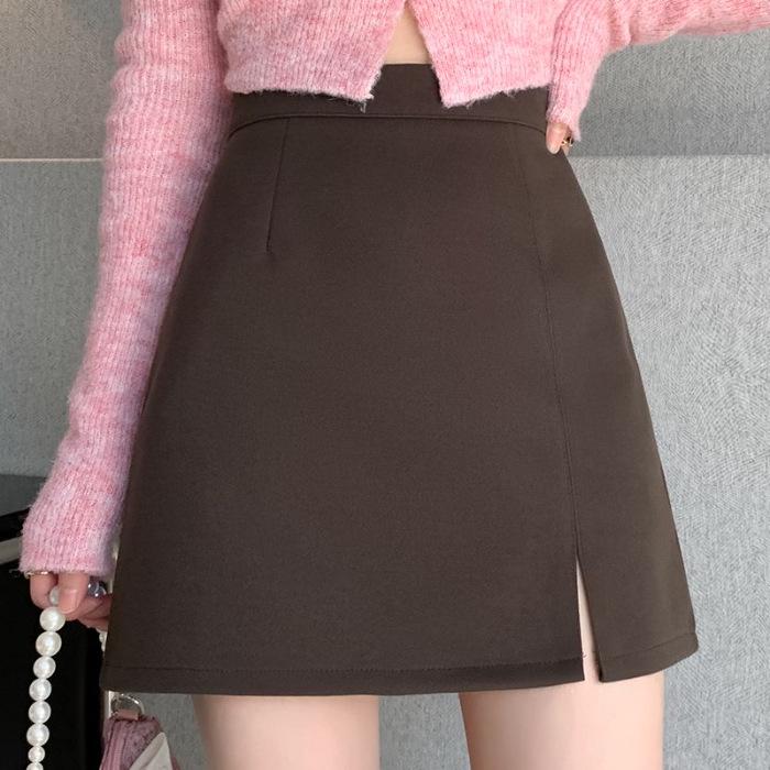 Petite High Waist Zipper Slit A-line Mini Skirt – Spring & Autumn Slimming Hip-Hugging Style.