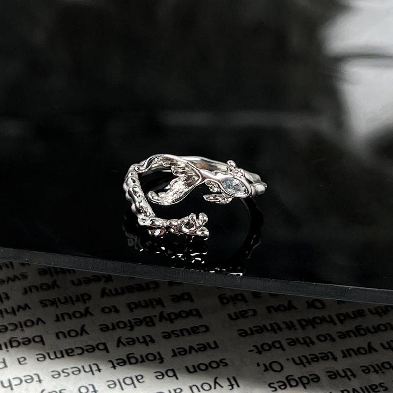 Stacked Wind Butterfly Blue Diamond Personalized Butterfly Wing Fog Blue Advanced Sense Opening Ring Female Neutral Wind Simple Versatile Ring