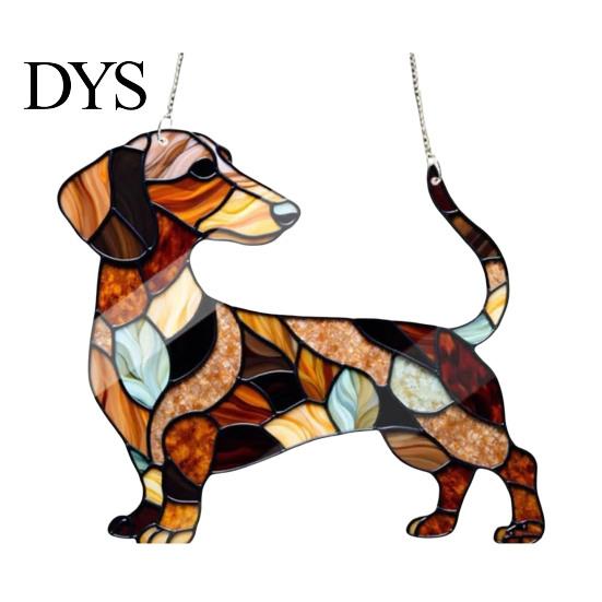 Sonnenfänger Dekoration für Fenster Dackel Hängende Verzierung, Acryl Fensterfänger, Niedliche Hund Innenzubehör Haus Raum Dekoration, Vorderseite