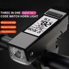 Bicycle Computer Light Waterproof LED Odometer Headlight with LCD Display Speedometer and Horn