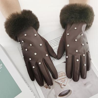 A Pair of Women's Rhinestone Decorated Touchscreen Gloves with Lining for Dating, Going Out, Parties and Daily Use In Autumn/Winter