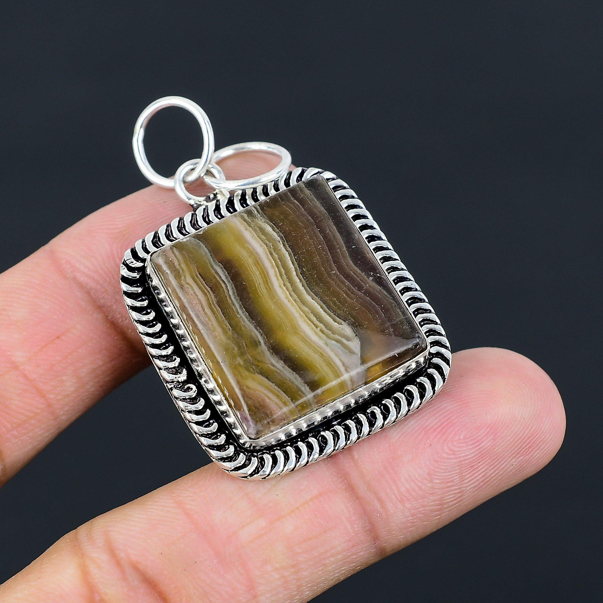 Multi Fluorite Stone Bezel Daughter Engagement Boho Pendant 925 Sterling Silver