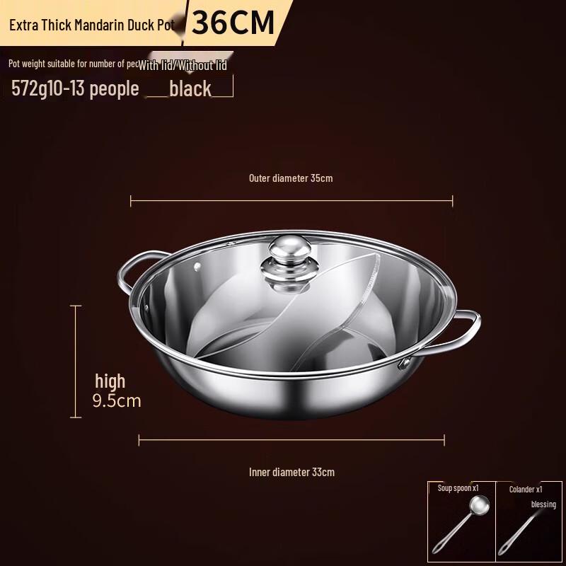 Zhi Shi Thickened 304 Stainless Steel Divided Hot Pot with Lid