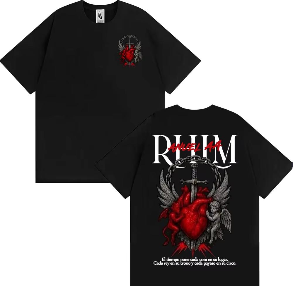 Rapper Anuel AA Rhlm 2 Album Tour Tshirts 2026 Spring Summer Fashion Hip Hop Luxury Casual Vintage Short Sleeve Top Unisex
