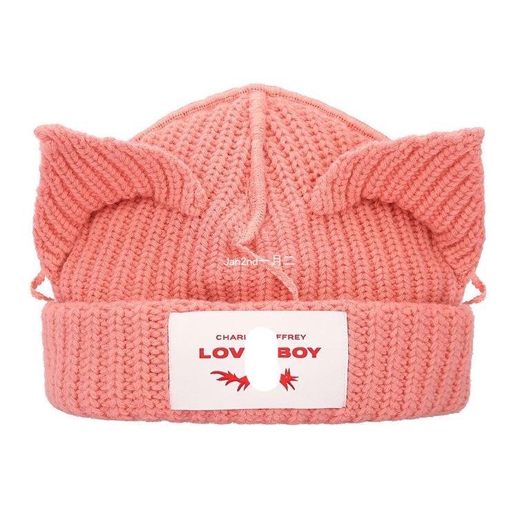 Loverboy Women's Wool Knitted Hat - Cute Cat & Pig Ears, Versatile Autumn/Winter Accessory for Couples.