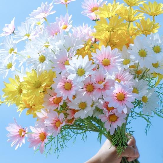 Artificial Flowers 5 Heads Faux Silk Wildflowers with Stems Fake Spring Flower Bouquet for Home Wedding Garden Vase Decor