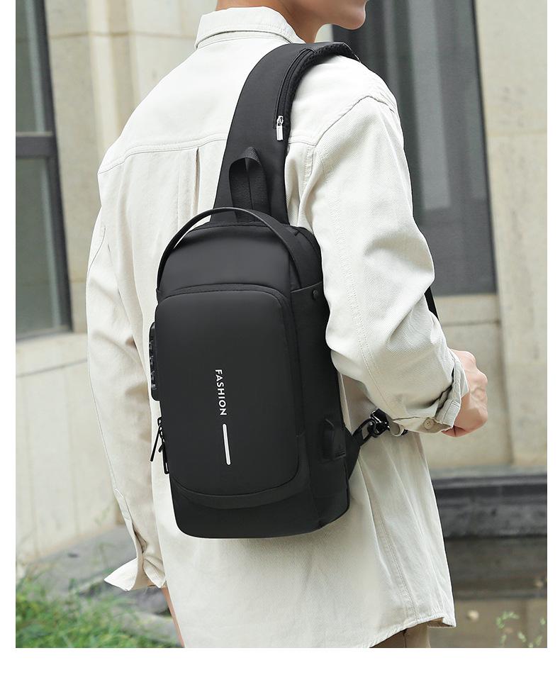 Men's Single Shoulder Crossbody Bag with Combination Lock and USB Port