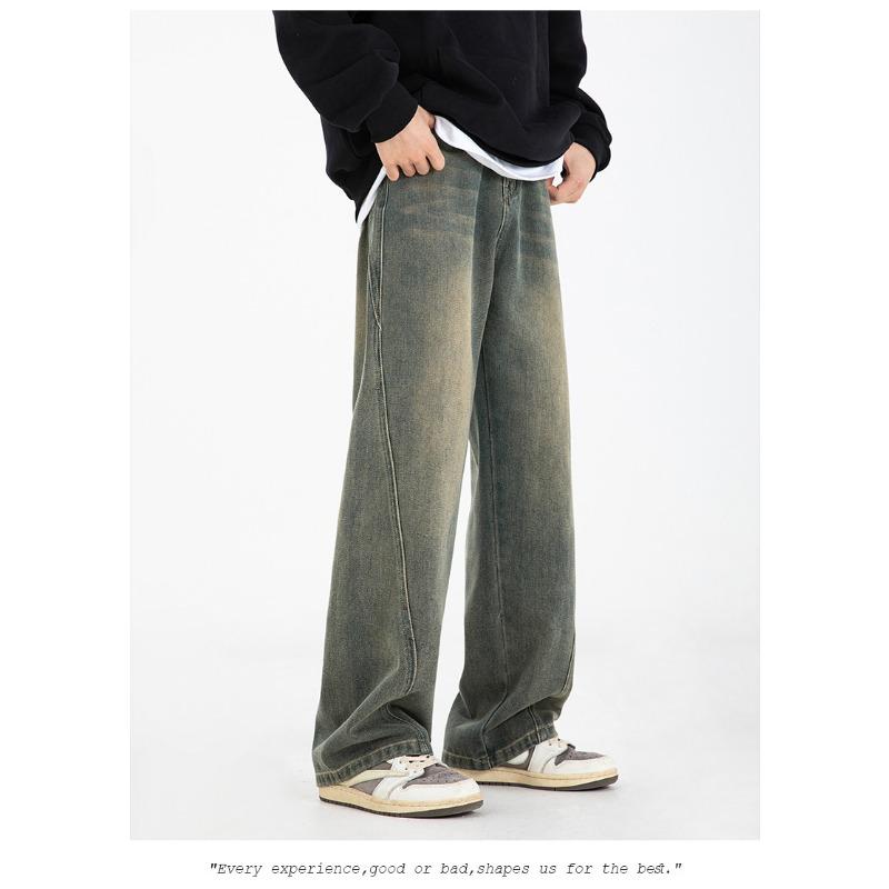 Jeans Uomo Nuovi Stile Americano Retrò Design Largo Spaccato Primavera Autunno