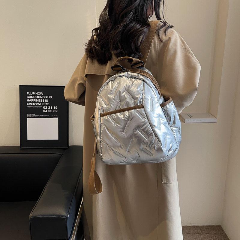 Schoolbag Winter Down Backpack Women's 1011 New Trendy Rhombus Space Cotton Clothing Backpack Going Out Soft School Bag