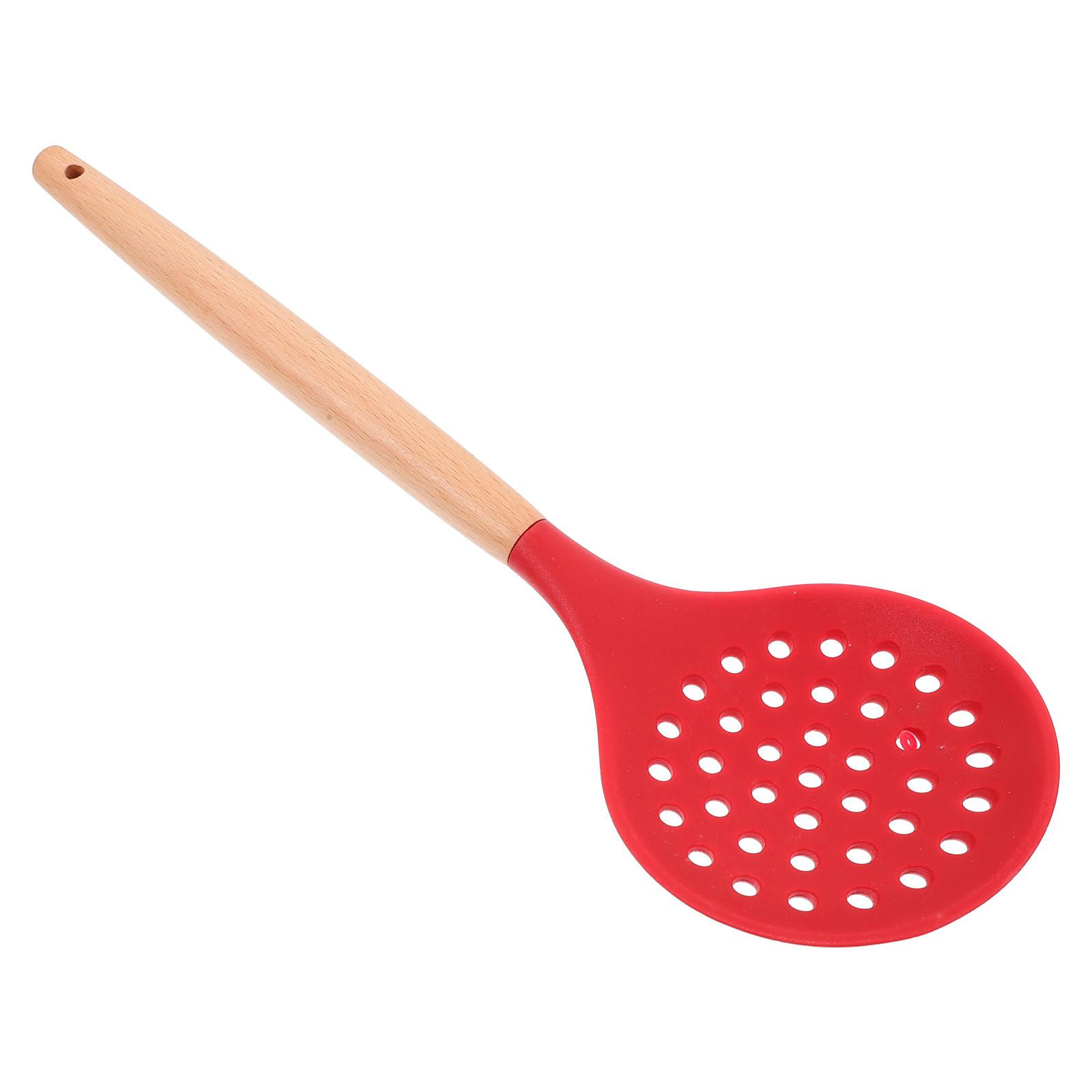 

Round Bent Handle Silicone Skimmer Spoon Blue Heat Resistant Slotted Frying Strainer For Oil Filter Food Serving Kitchen червоний