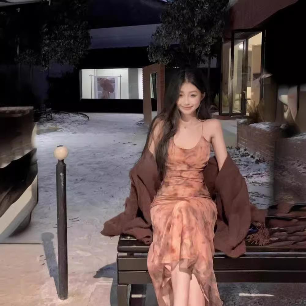 Καλοκαίρι Νέο Γαλλικό Στυλ Κομψό Ροζ Στεγνό Σλιπ Μέσης Γοργόνας Στενή Γραμμή Πριτνέ Φόρεμα Υψηλής Μέσης