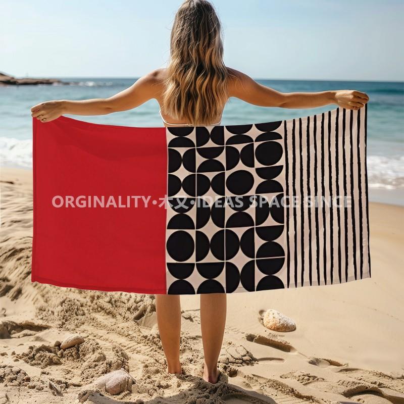 Geometric Retro Striped Patchwork Beach Towel Patterned Sunscreen And Windproof Suitable For Swimming Pool Camping Travel