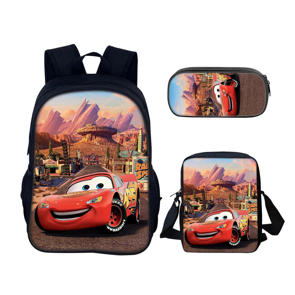 Set Zaino per Bambini con Personaggi di Film Cars in Materiale di Nylon con Spallacci Regolabili per Bambini