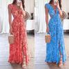 Autumn new women's clothing, Europe, America, fashion printing V-neck ruffle edge split dress