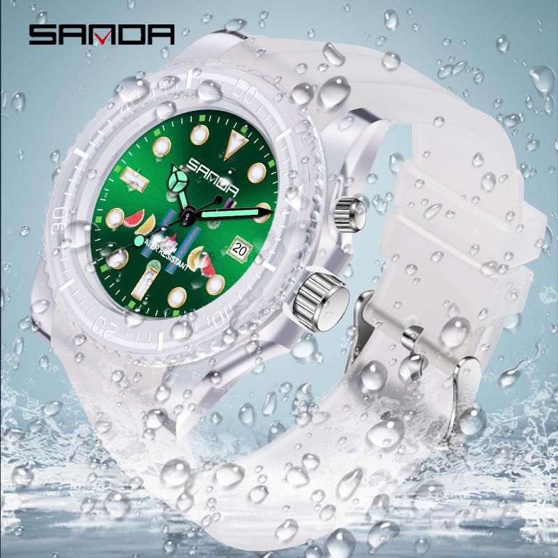 Sanda 6078 Dual Calendar Student Watch with Transparent Strap - Waterproof & Luminous