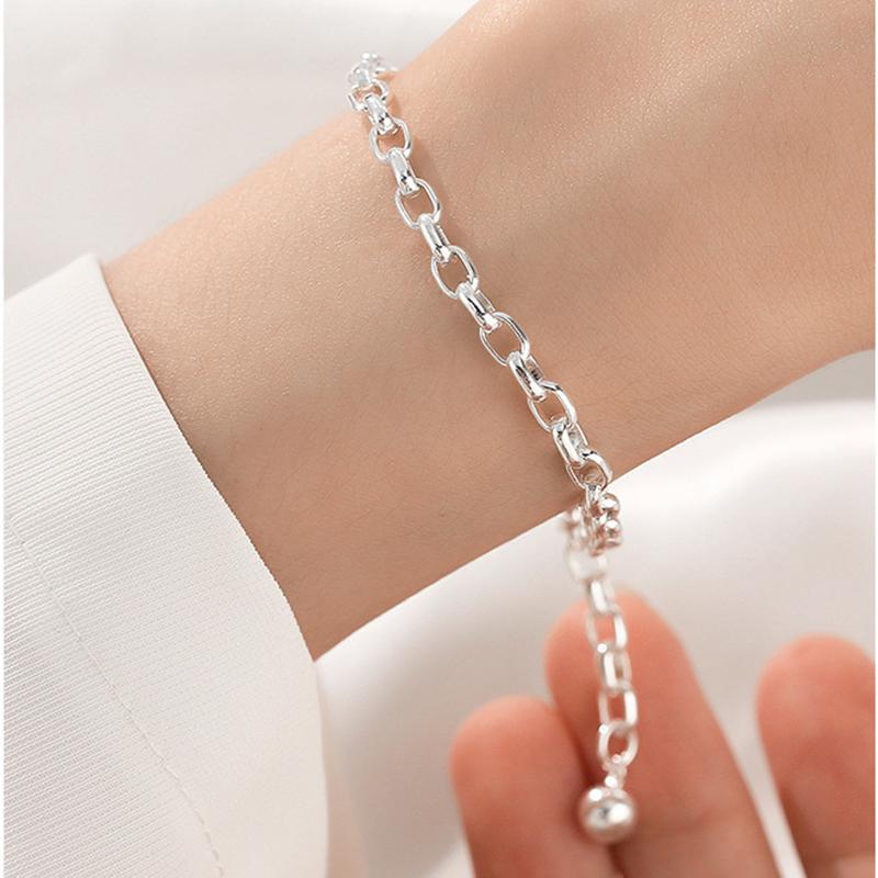 S925 Sterling Silver O-Type Chain Bracelet for Women Men Simple Round Chain Adjustable Couple Bracelets Couple Fine Jewelry Gift