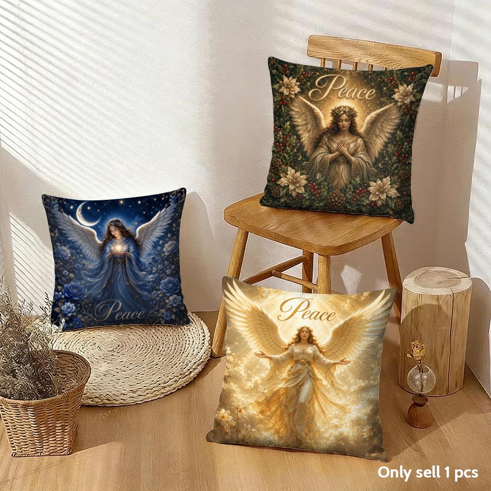Angel Wing Divine Guardian Cushion Cover Breathable Short Plush Cushion Covers Machine Washable Wrinkle-Resistant Soft Durable