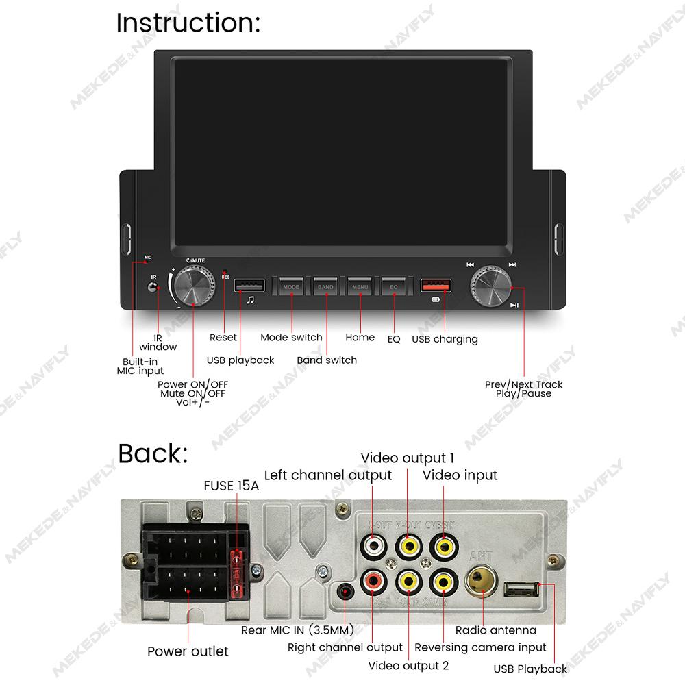 1 Din MP5 Multimedia Player Car Radio 6.2 Inch Touch Screen Support Carplay Android Auto FM Aux Input BT USB Universal Autoradio