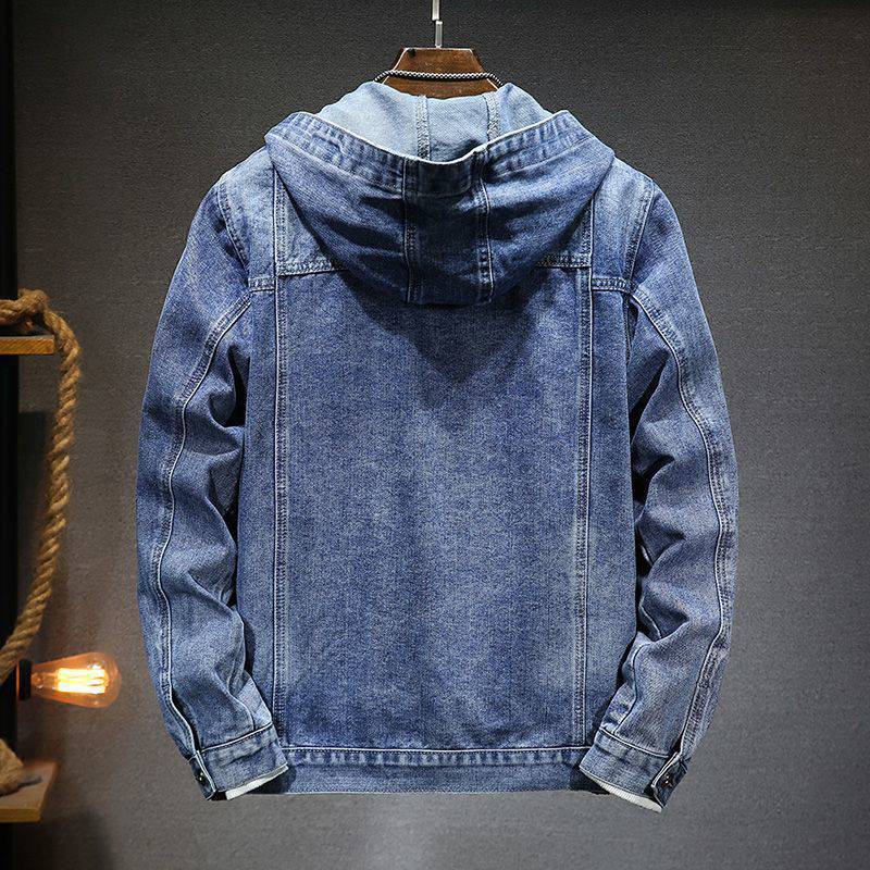 Frühlings- und Herbst-Denimjacke Herren Trend Kapuzen-Denim Locker Werkzeugmäßig Allround-Jacke Oberteil