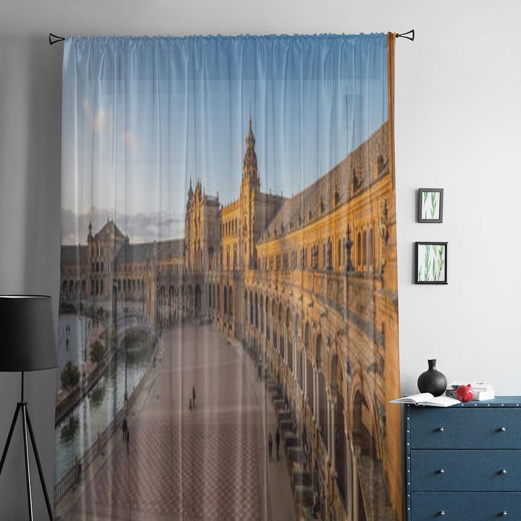 Piața din Parcul Maria Luisa din Sevilla Spania Perdele Transparente din Șifon pentru Living Dormitor Fereastră Voaluri Perdea Tulle