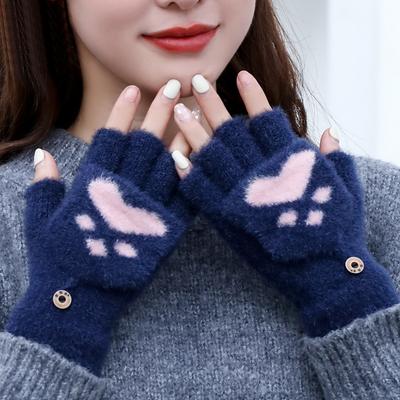 Half-finger Gloves, Autumn and Winter Flip Cover, Fashionable New Style, Warm and Thickened Student Style Winter Imitation Mink Velvet Gloves
