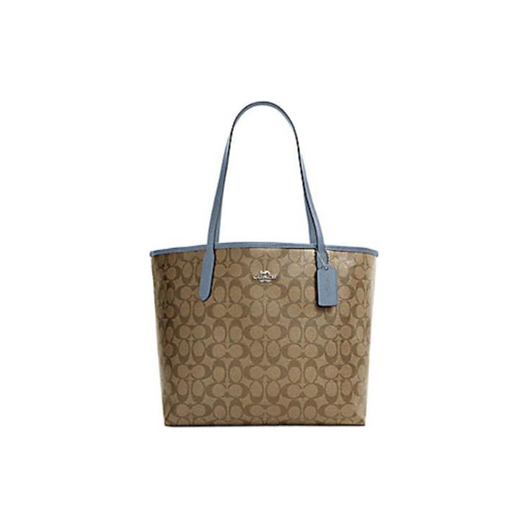 New COACH Female City Monogram Large Tote Single-Shoulder Bag Khaki Blue 5696-SVTV2